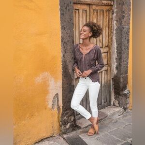 Prana Verano Top Organic Cotton Brown Boho Size M